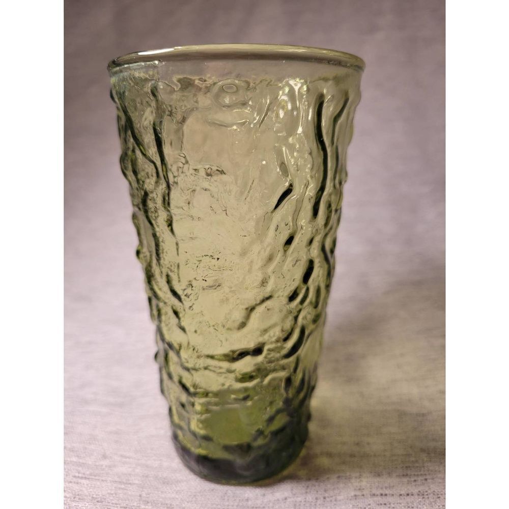 Vintage Anchor Hocking Lido Milano Green Crinkle 12 Oz Tumblers 5.5"
